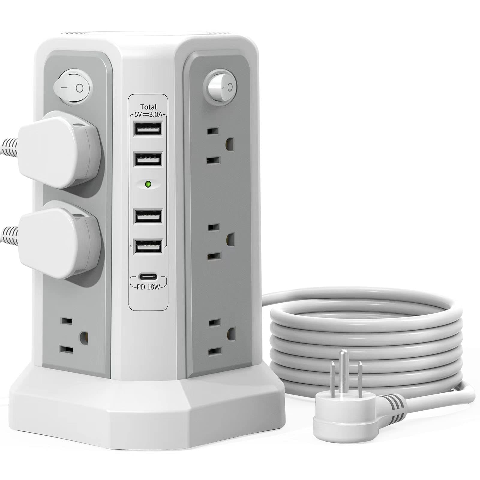 Surge Protector Power Strip Tower with USB C Port(PD18W),10FT Extension ...
