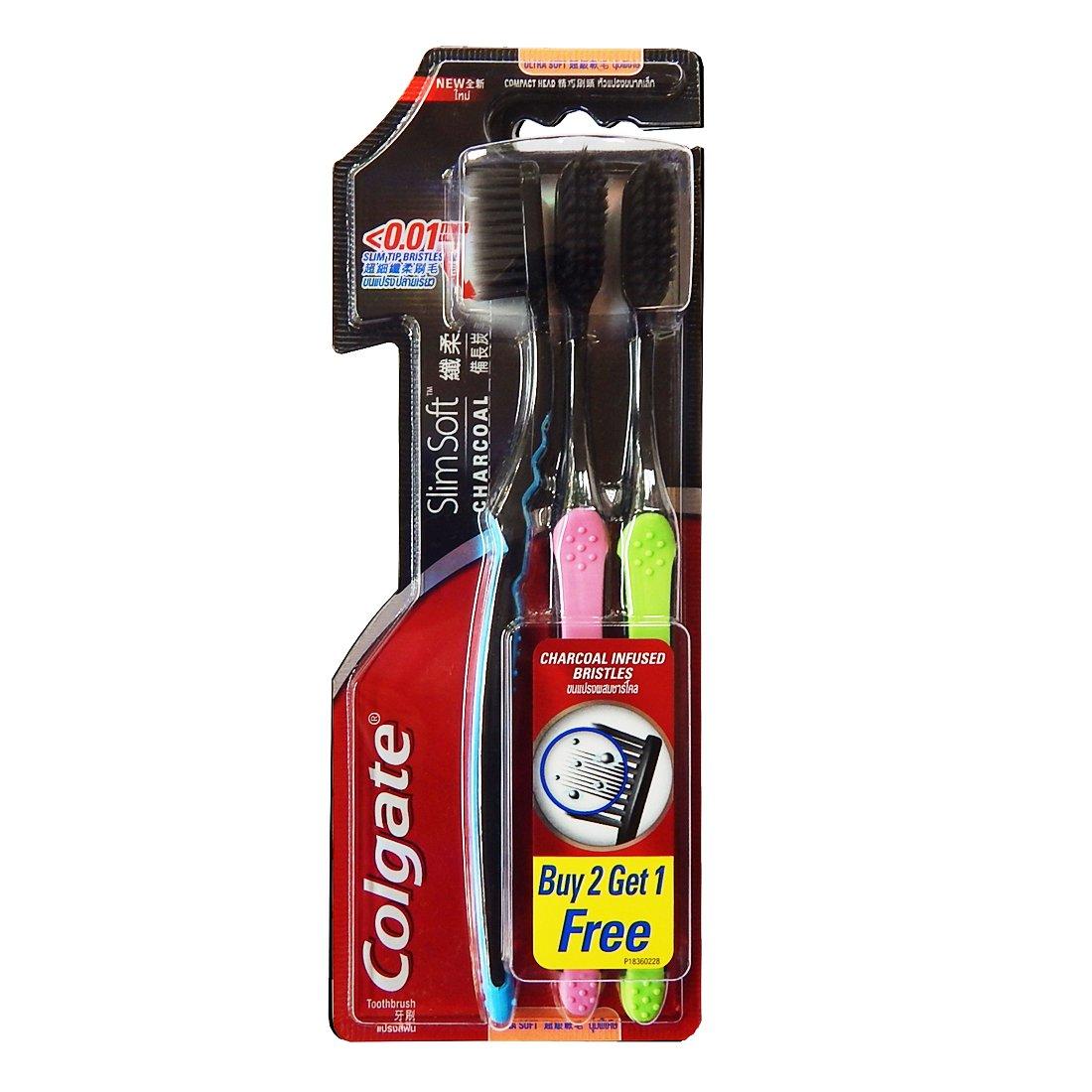 Colgate Slim Soft Charcoal Toothbrush (Pack of 3) Ultra Soft