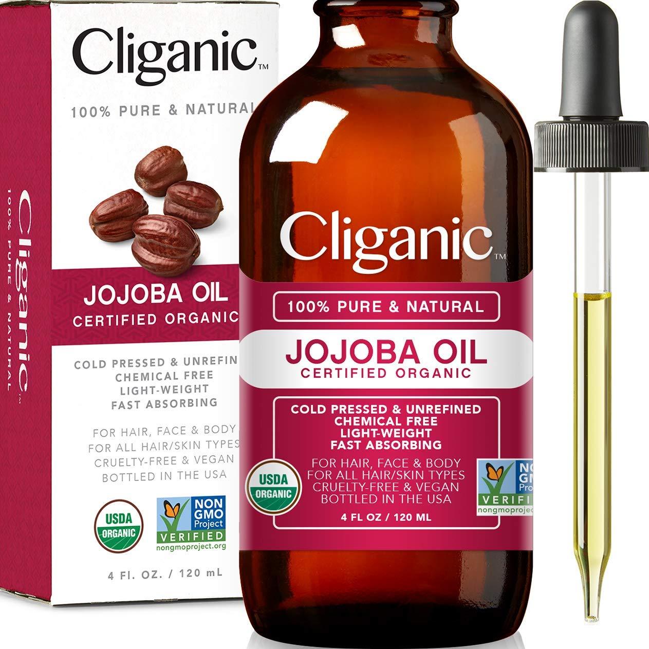 Cliganic USDA Organic Jojoba Oil, 100% Pure (4oz Large) | Natural Cold ...