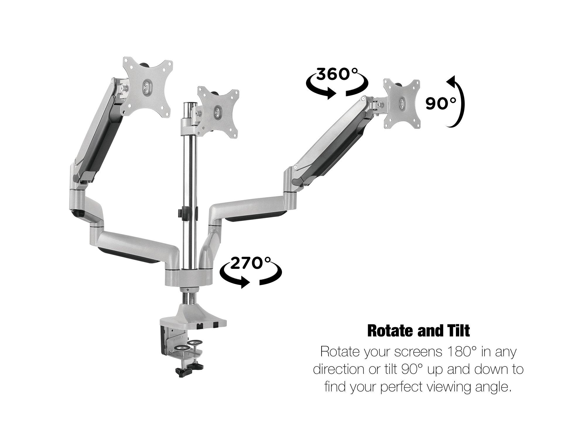 TechOrbits Three Monitor Stand Mount - SmartSWIVEL - Triple Computer ...