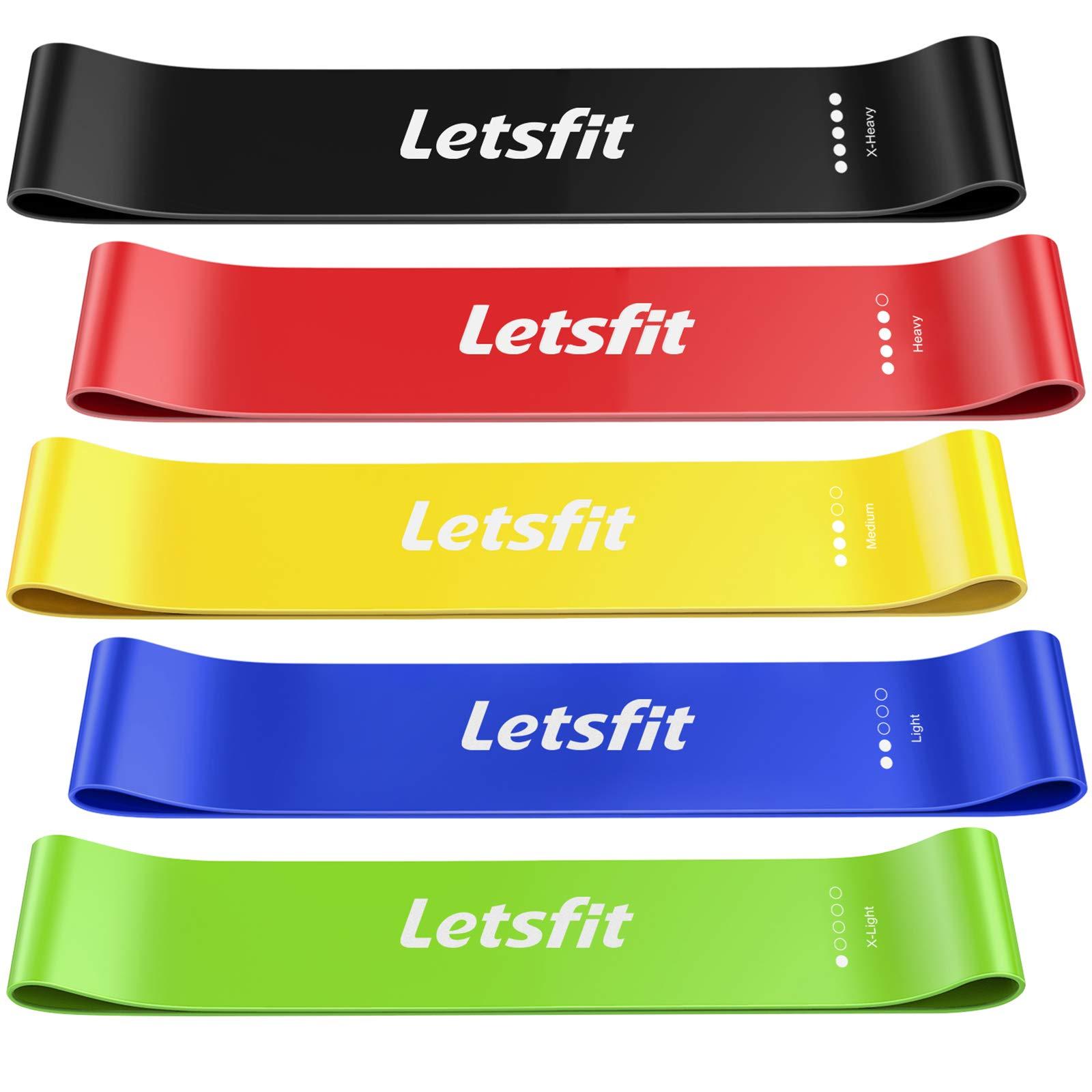 Letsfit Resistance Loop Exercise Bands with Instruction Guide and Carry ...