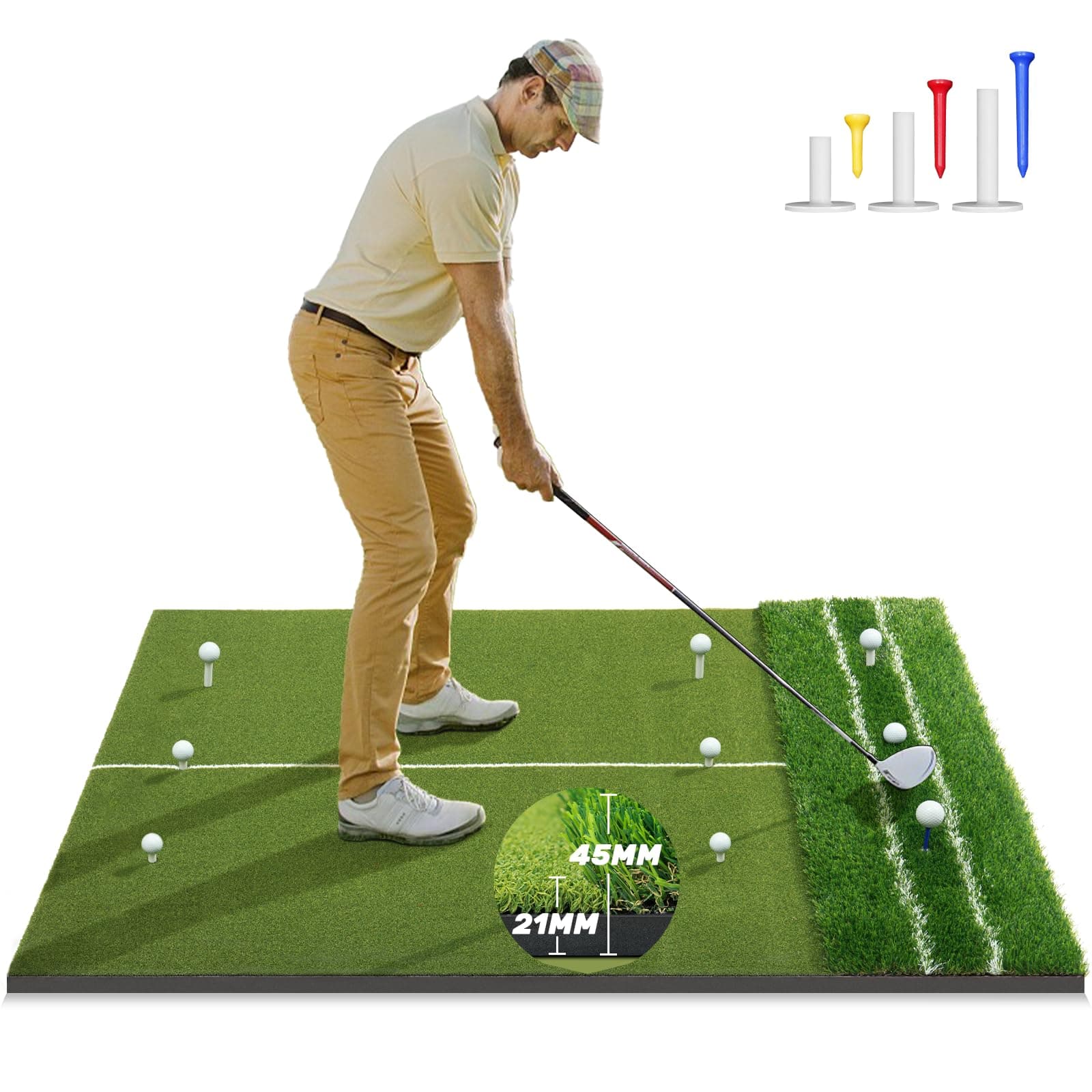 Premium Dual-Turf Golf Mat: Upgraded 5 x 4ft Golf Hitting Mat ...