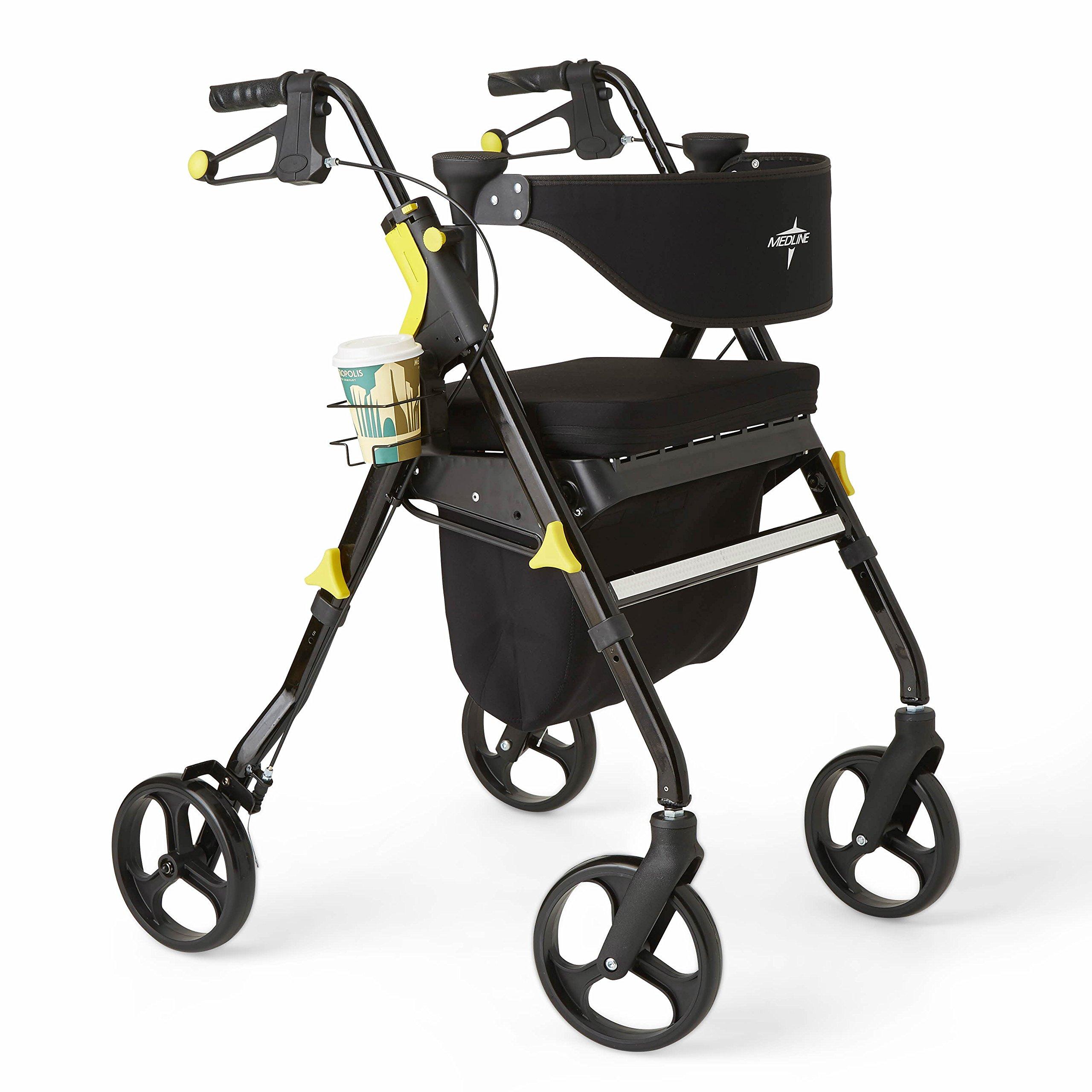 Medline Premium Empower Rollator Walker with Seat, Folding Rolling ...