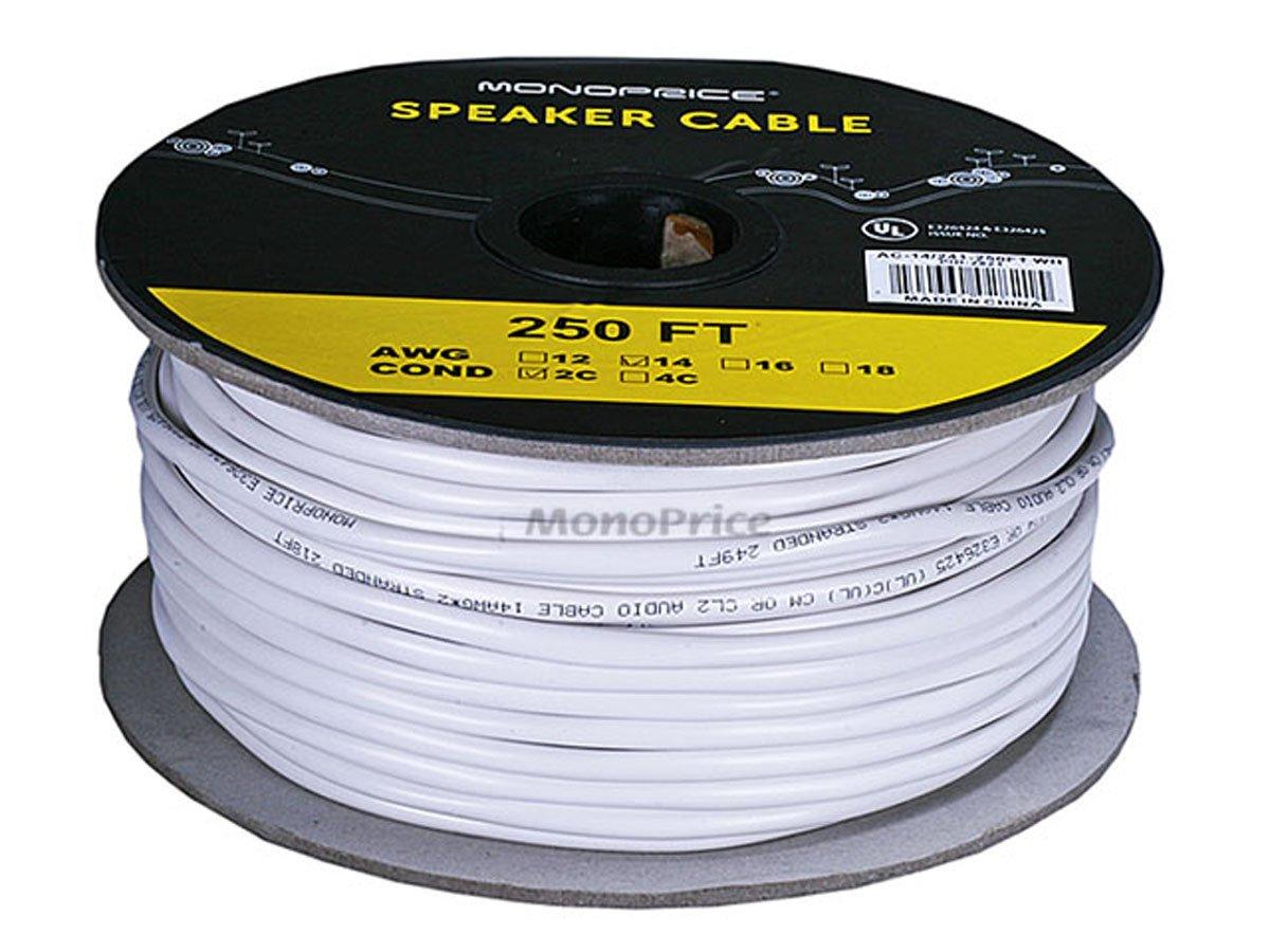 Monoprice Speaker Wire, CL2 Rated, 2-Conductor, 14AWG, 250ft, White ...