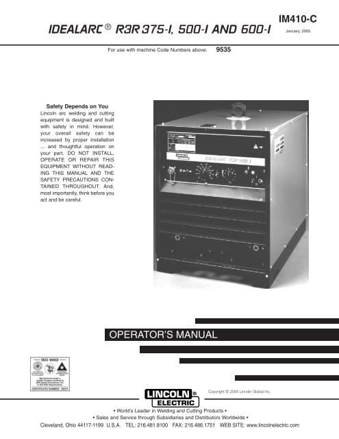 IDEALARC R3R 375-I, 500-I AND 600-I - Lincoln Electric
