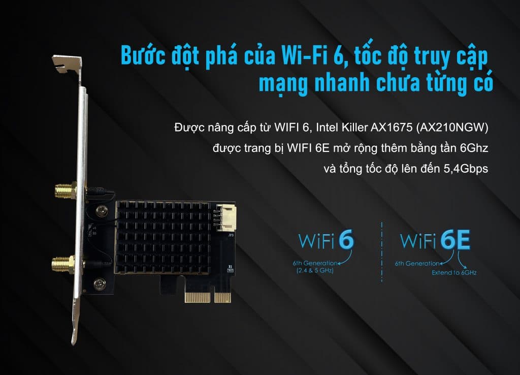 Card WIFI Intel Killer 6E AX1675 khe PCI tích hợp Bluetooth 5.3 có tản ...