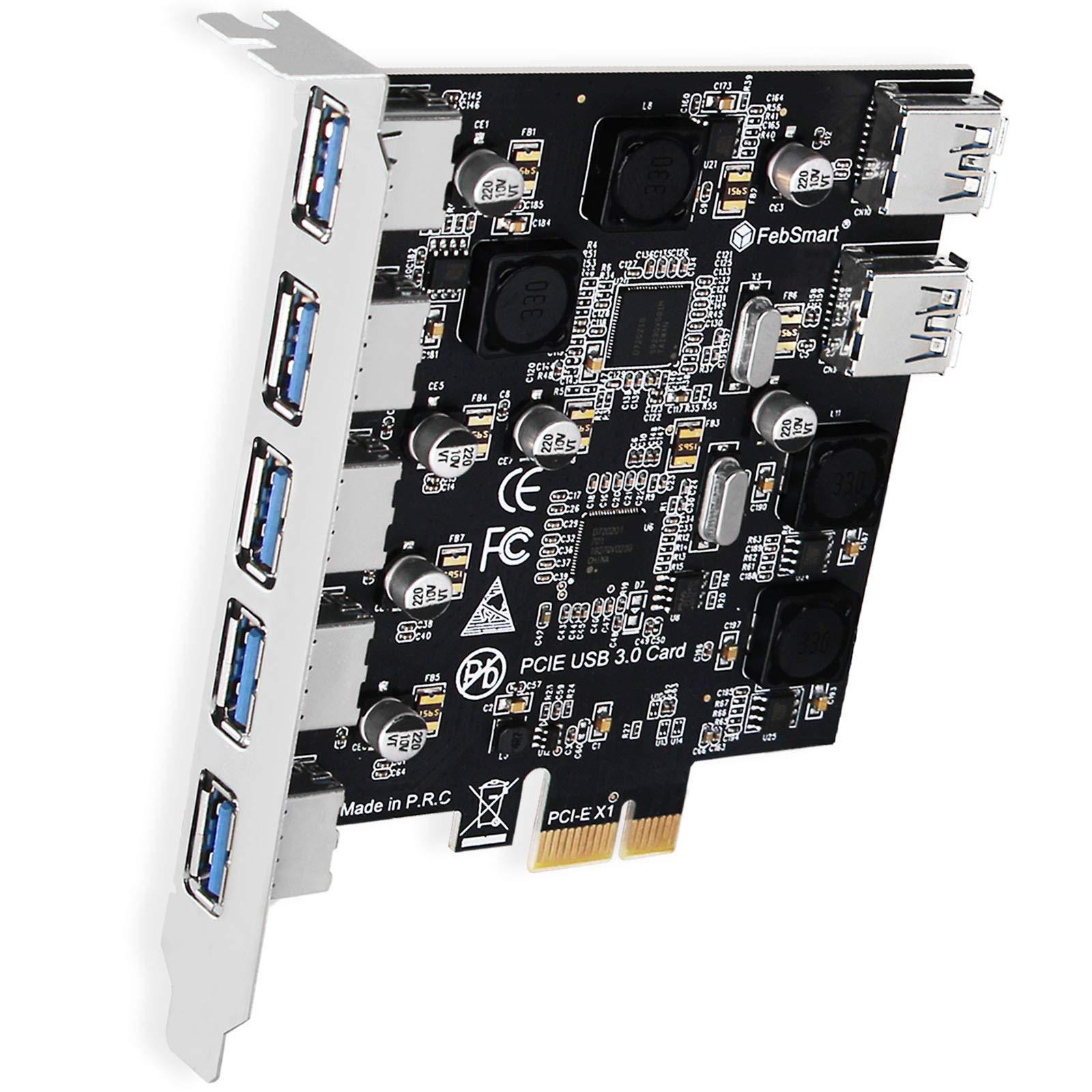 FebSmart 7-Ports USB 3.0 Superspeed 5Gbps PCI Express (PCIe) Expansion ...