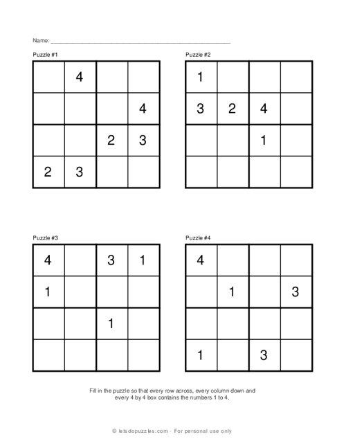 Frank Worthley Geplant Muster sudoku 4 x 4 Bremse Ferien vergessen