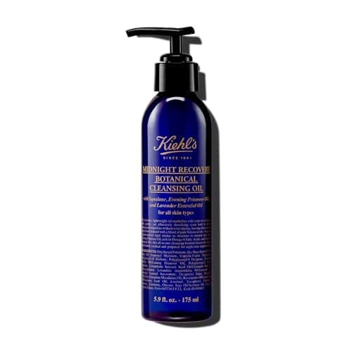 Kiehl's Midnight Recovery Botanical Cleansing Oil, Makeup Remover Face Wash, Soothes & Comforts Skin, with Lavender Essential Oil, Evening Primrose Oil & Squalane, Non-comedogenic - 175 ml