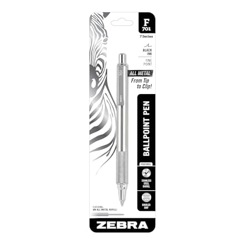 Zebra F-701 Stainless Steel Retractable Ballpoint Pen, Fine Point, 0.7 ...