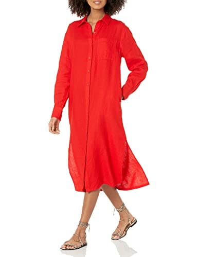 Womens Red Linen Blend Midi Dress | Peacocks