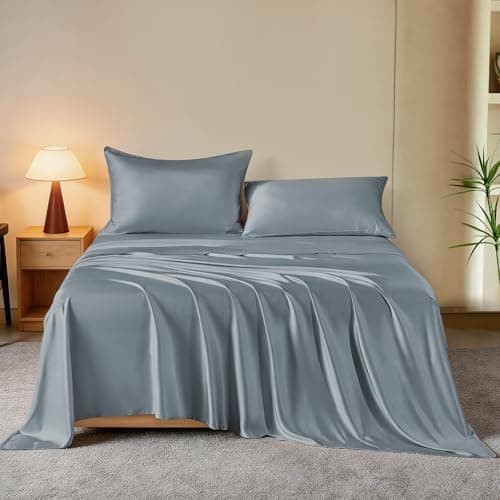 Amazon.com: Italian Luxury Mulberry Silk Sheet Set- Solid Bed-Sheet Set ...