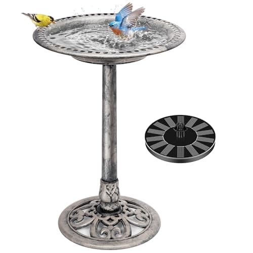 VIVOHOME Polyresin Antique Outdoor Blue Garden Bird Bath and Solar ...