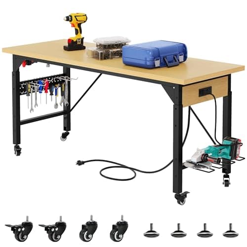 Husky 46-inch 9-Drawer Mobile Workbench with Solid Wood Top in White ...