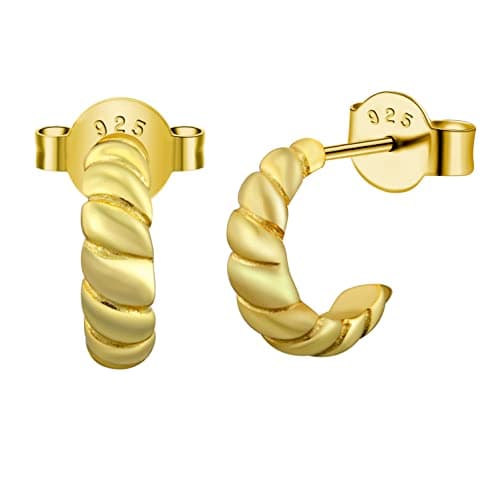 18K Gold Croissant Hoops Twisted Do…