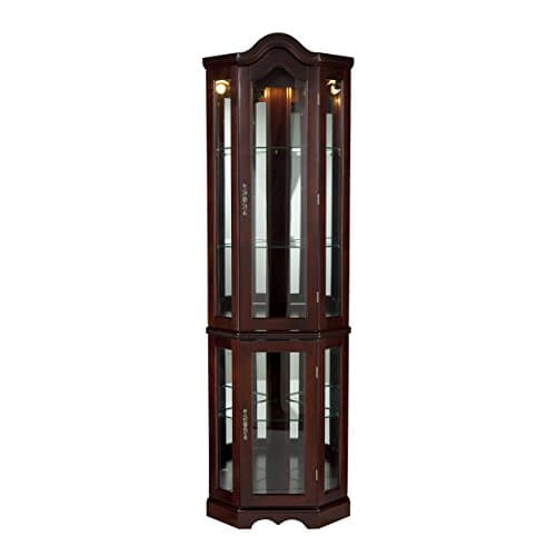 Southern Enterprises Mahogany Lighted Corner Curio Cabinet - CM0696