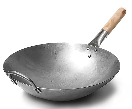 Craft Wok Traditional Hand Hammered Carbon Steel Pow Wok with Wooden ...