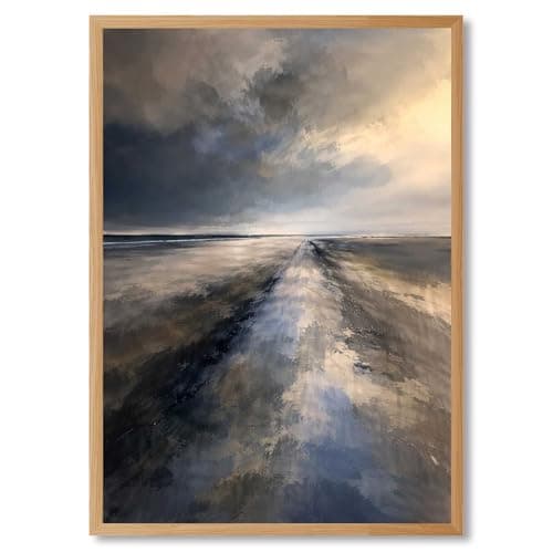 Framed Abstract Canvas Art Soft Horizon Pastel Sky Muted Modern Neutral ...