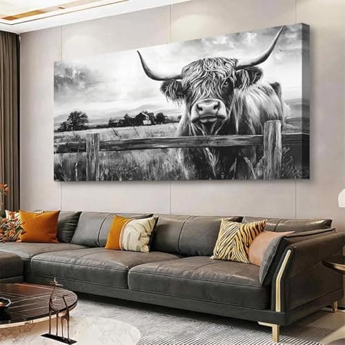 PixonSign Large Highland Cow Canvas Artwork, Farm Animal Portrait Decor ...