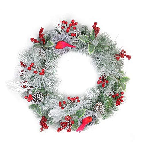 Northlight 4" Cardinal Sitting in a Twig, Berry and Pine Cone Wreath ...