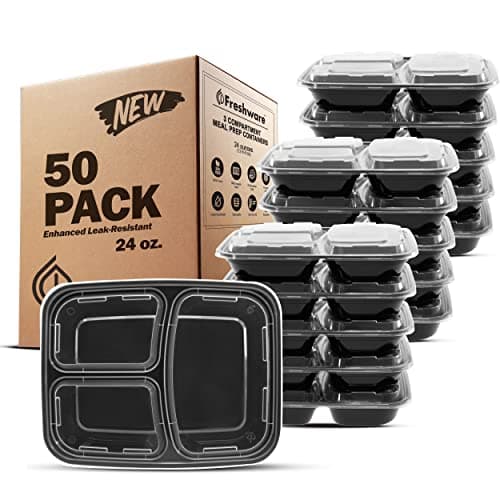 Freshware Meal Prep Containers [15 Pack] 3 Compartment with Lids, Food ...