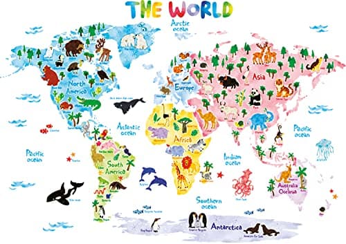 Decowall DLT-1615 Animal World Map Wall Stickers - Etsy