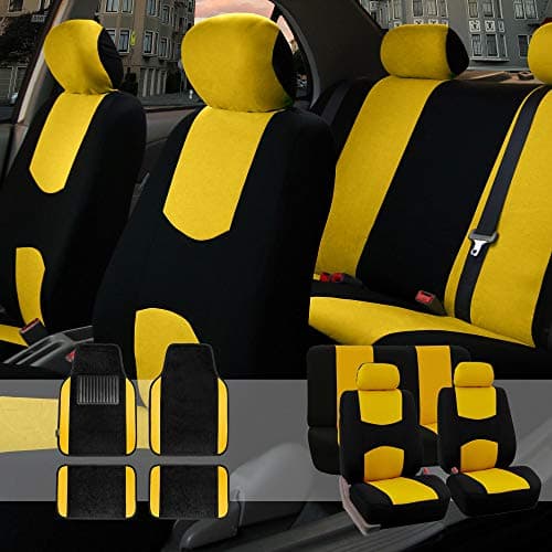 FH Group Universal Fit Full Set Flat Cloth Car Seat Cover with Headrest Covers