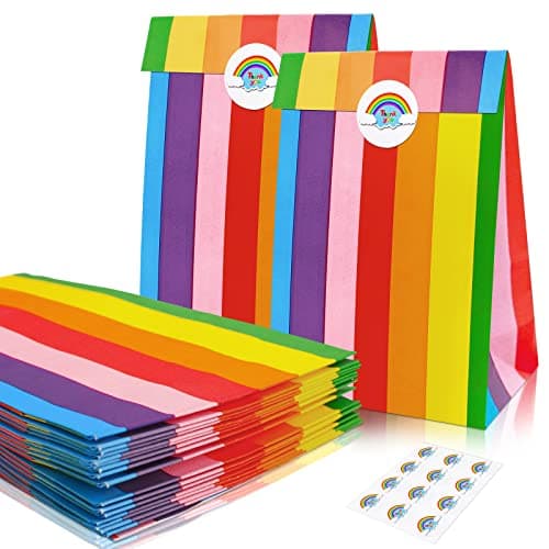 32 PCS Rainbow Theme Party Treats Bags Cloud Printed Favor Paper Goody ...