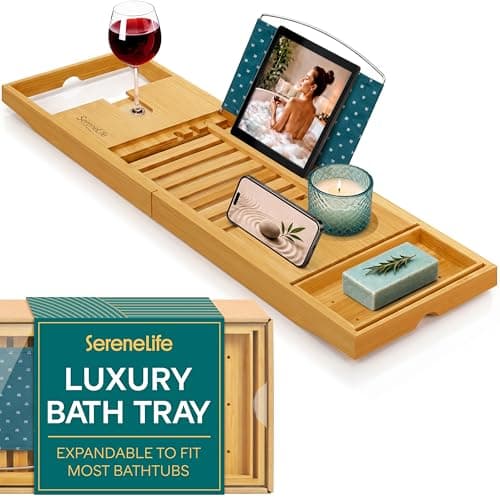 Amazon.com: SereneLife Luxury Bamboo Bathtub Caddy Tray ...