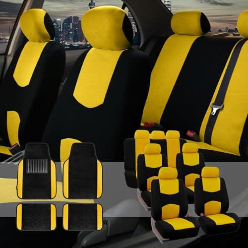FH Group Universal Fit Full Set Flat Cloth Car Seat Cover with Headrest Covers