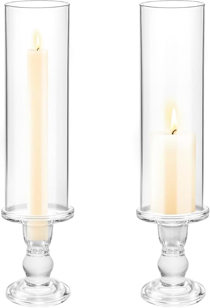 Amazon.com: Clear Glass Hurricane Candle Holder Set of 2, 13.8 inch ...