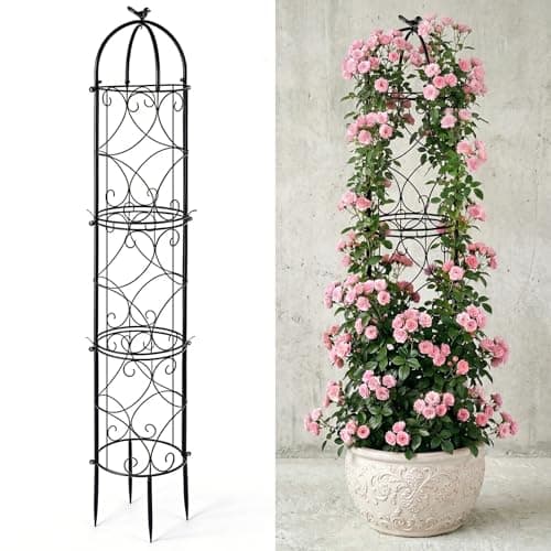 Harbor Gardens 96 in. H Black Metal Garden Obelisk Trellis R352HG - The ...