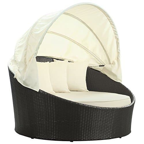MODWAY Siesta Wicker Rattan Outdoor Patio Canopy Day Bed with Cushions ...