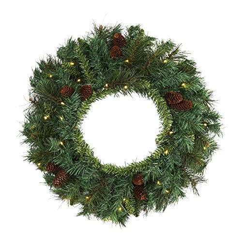 Nearly Natural Pre-Lit Pine and Pinecone Wreath