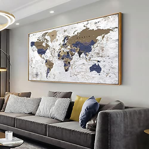 Tan Vintage World Map Framed Art