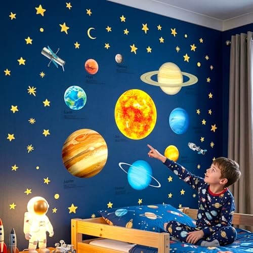 Solar System Wall Decal Space Planet Wall Art Rocket Kids Bedroom Boy ...