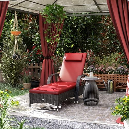 Outsunny 1-Piece Wicker Outdoor Chaise Lounge PE Rattan with Dark Blue ...