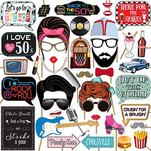 35 Retro 50s Theme Party Props, Red and Cream Diner Party Photo Booth ...