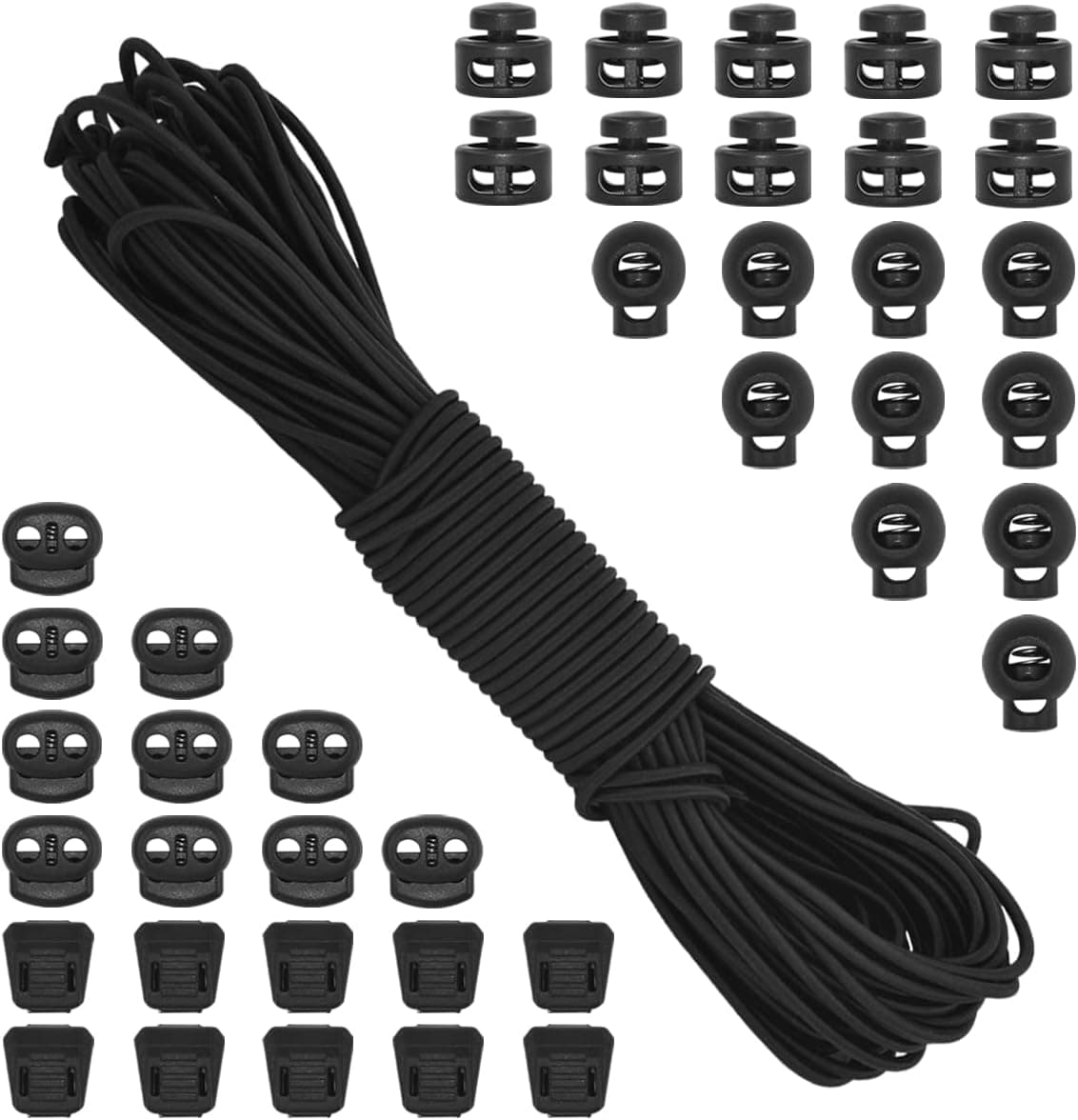 40Pcs Plastic Cord Locks with 1/8-Inch 65ft Elastic Cord Stretch String ...