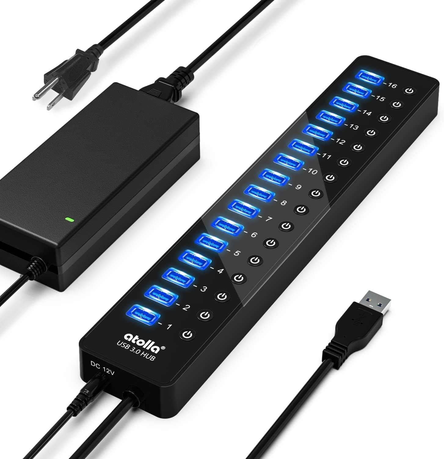 Amazon.com: Power USB Hub 3.0, atolla 16 Port USB Splitter with 12V/6A ...