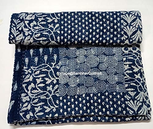 Amazon.com: Trade Star Indigo 100% Cotton Bedspread Handmade 90X108 ...