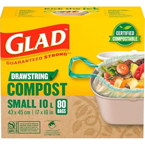 Glad Kitchen Compost Bags, 100% Compostable Bag, 2.6 Gallon, Unscented ...
