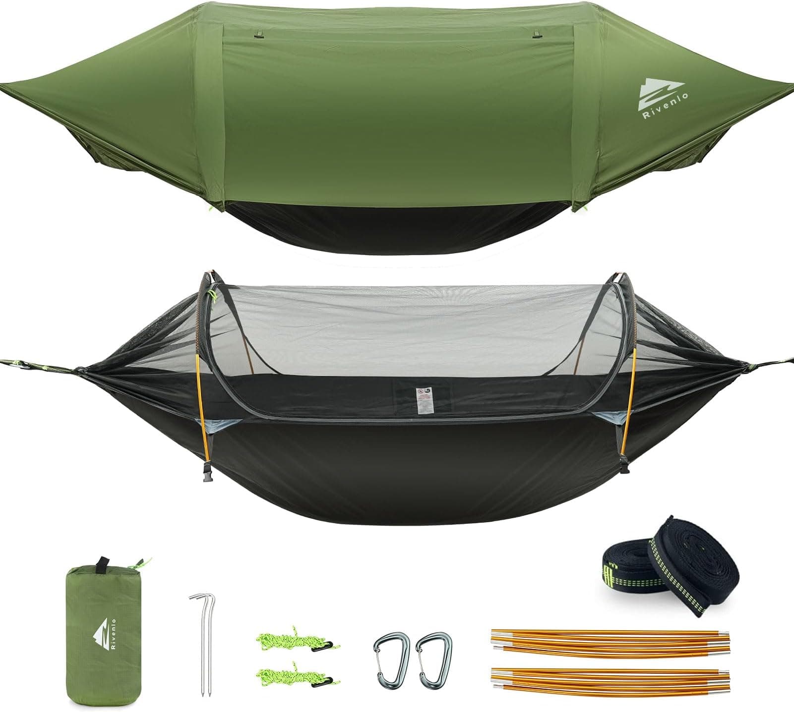 Rivenlo Camping Hammock Tent with Mosquito Net & RainFly, 3 in 1 ...