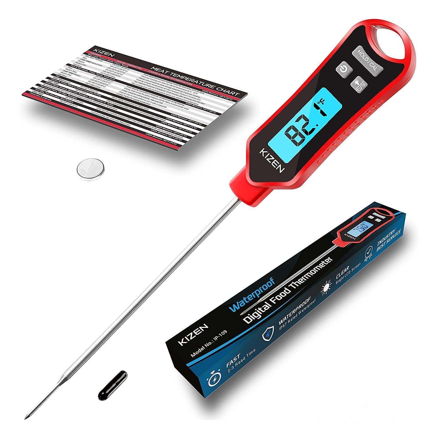 Kizen IP109 Waterproof Meat Thermometer with Long Probe Digital Instant ...