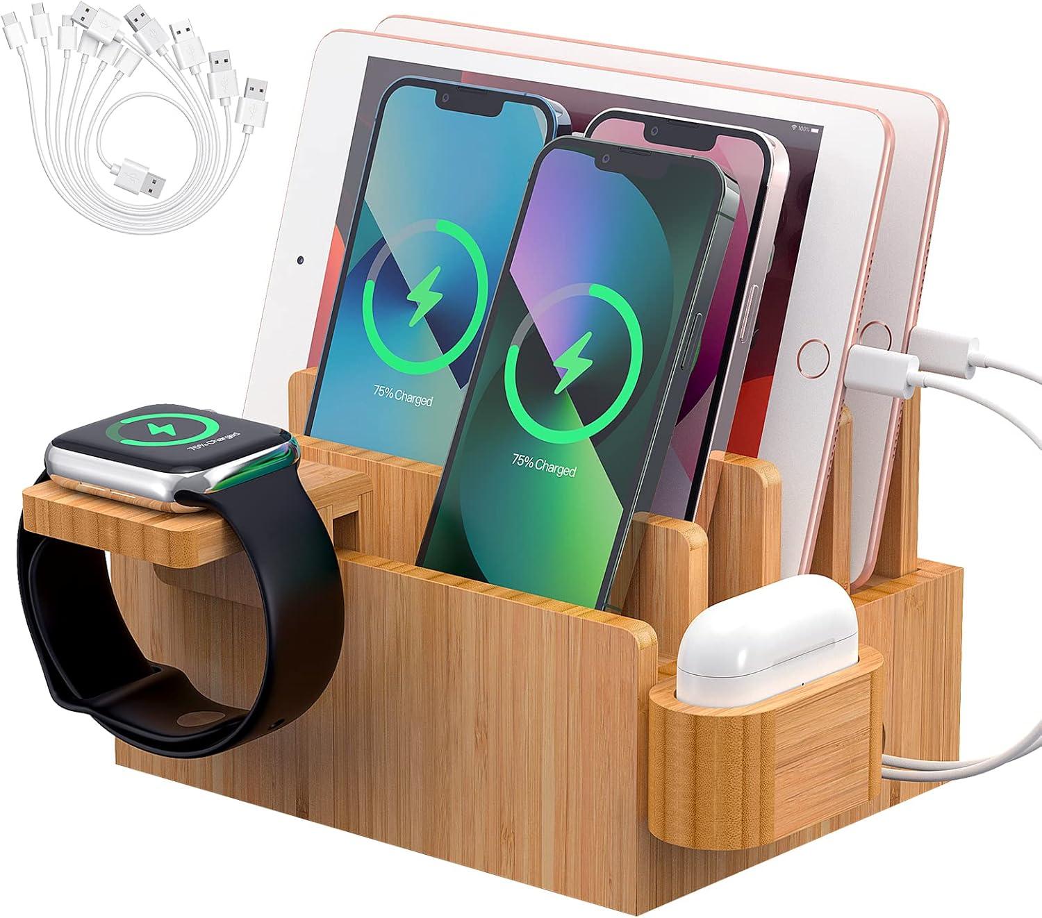 Buy Bamboo Charging Station Organizer for Multiple Devices, Desktop ...