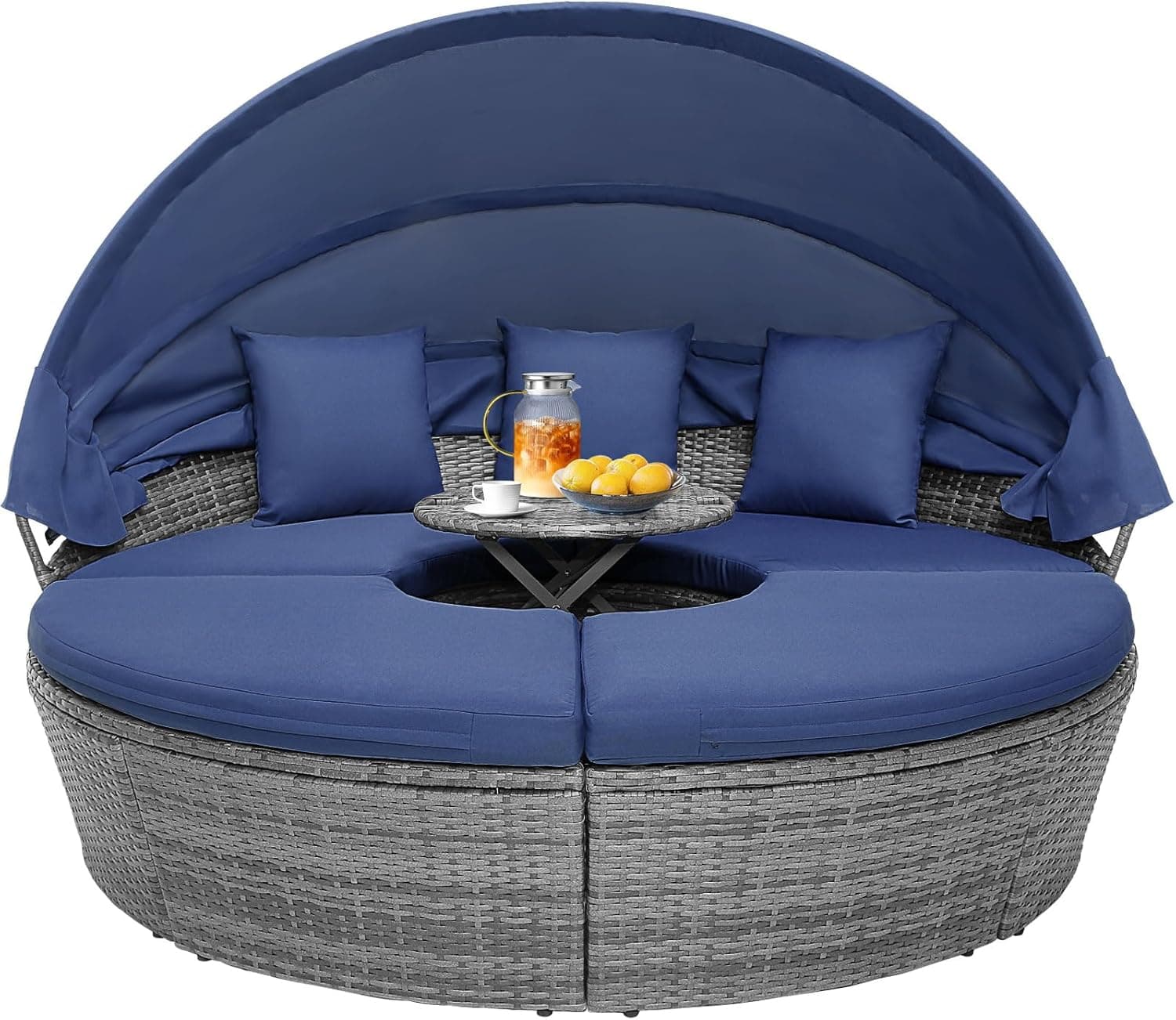 ORALNER Outdoor Daybed, Wicker Round Daybed with Canopy, Patio ...