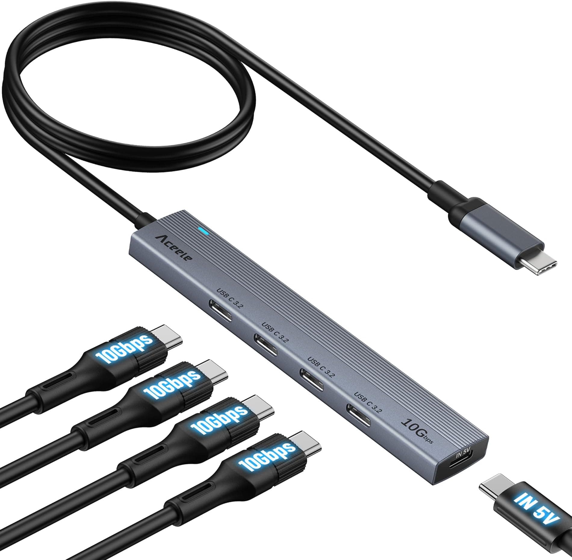 Amazon.com: Aceele USB C Hub 10Gbps, 4 Port USB 3.2 Gen 2 Hub, USBC to ...