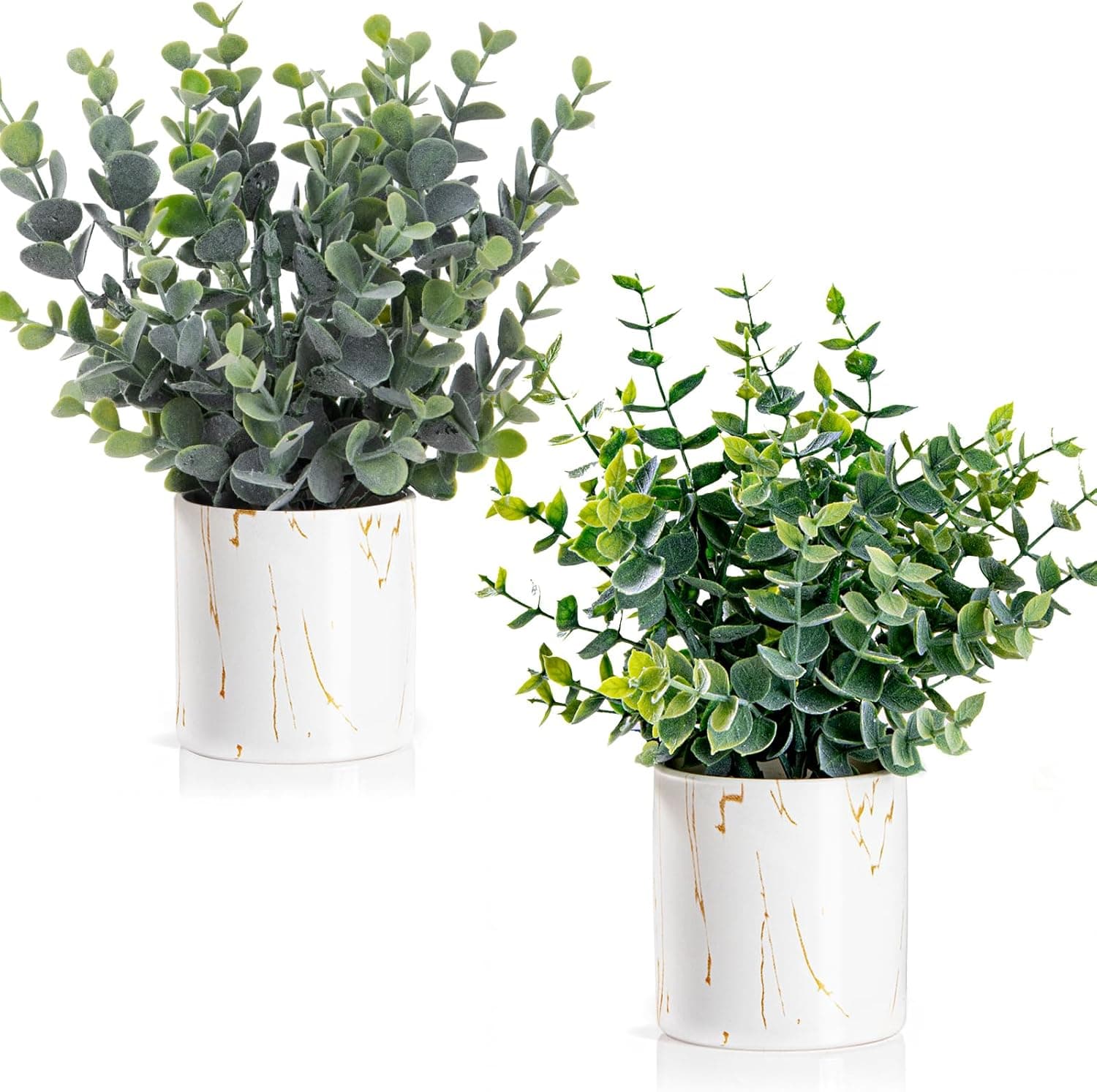2 Pack Artificial Eucalyptus Plants, White Ceramic Pots, Faux Greenery ...