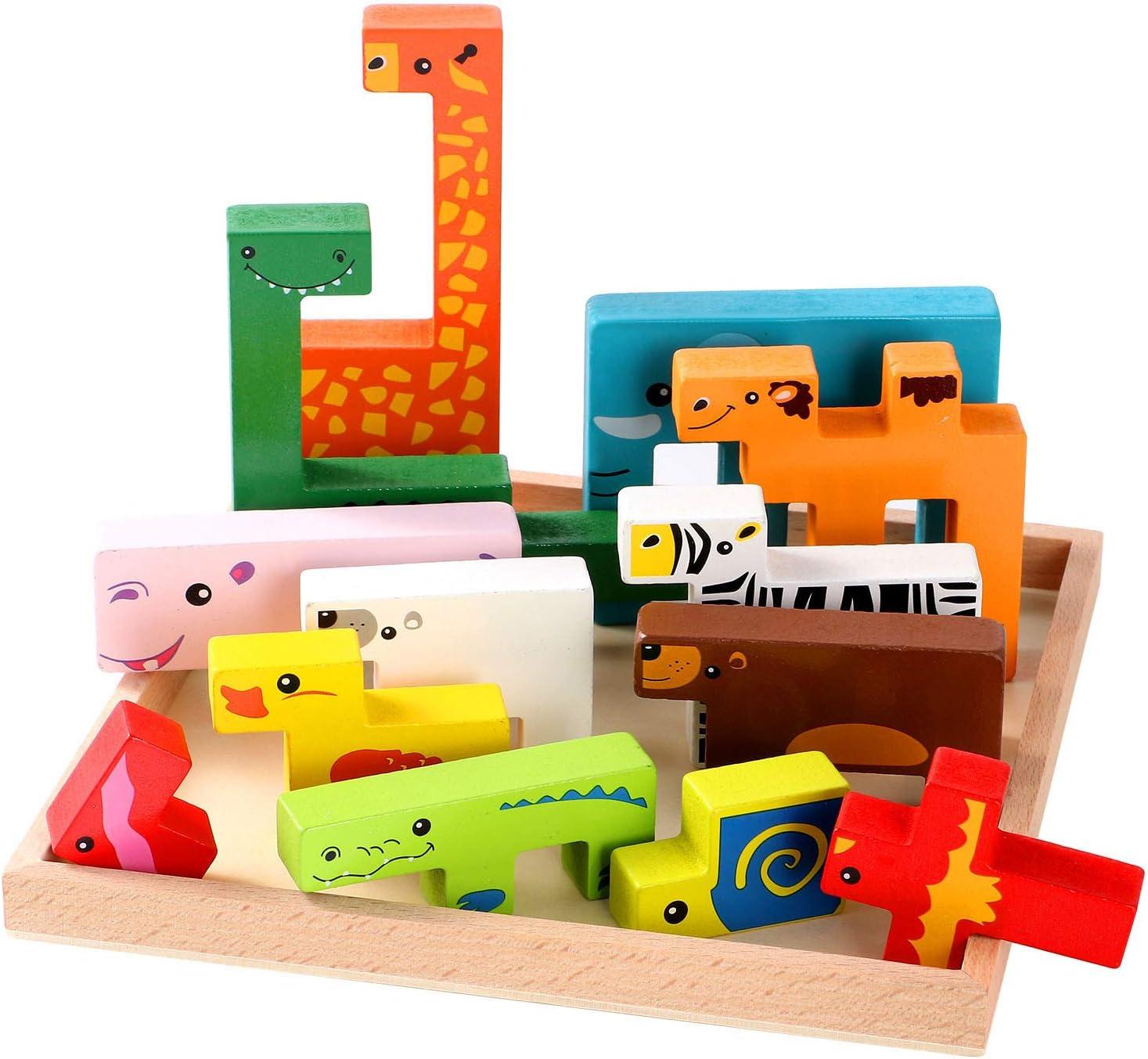 Amazon.com: Lewo Wooden Puzzle Brain Teasers Toy Building Blocks Game ...