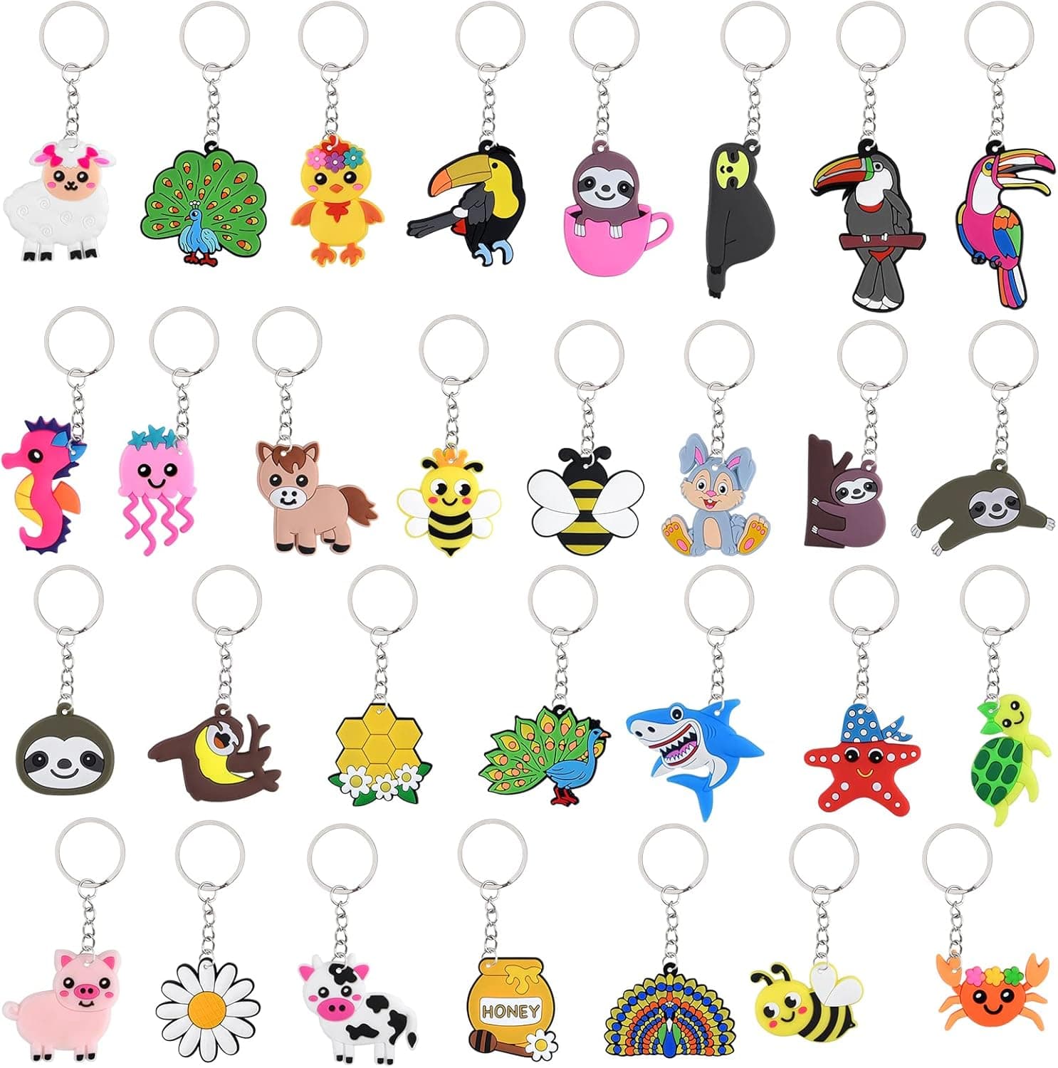 FEPITO 30 Pack Animal Keychains for Party Favors Supplies, Kids Party ...